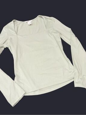 H&M Light Sage Square Neck Long Sleeve Top